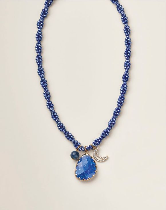 Blue Luna Luxe Beaded Necklace – full length view on neutral background