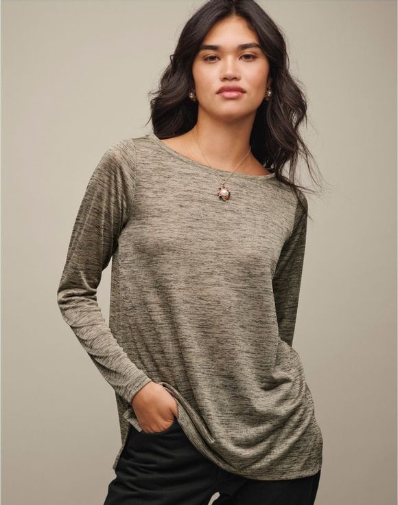 Melange Top - model wearing long-sleeve knit top