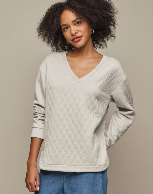 Quilted V-Neck Top worn by model front view