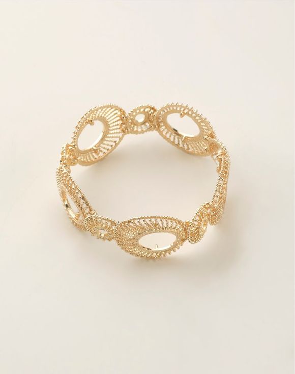 Golden Halo Filigree Stretch Bracelet full view showing all oval stations in gold-tone