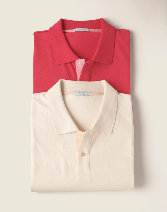 Men's Polo Shirt - red collar detail on model
