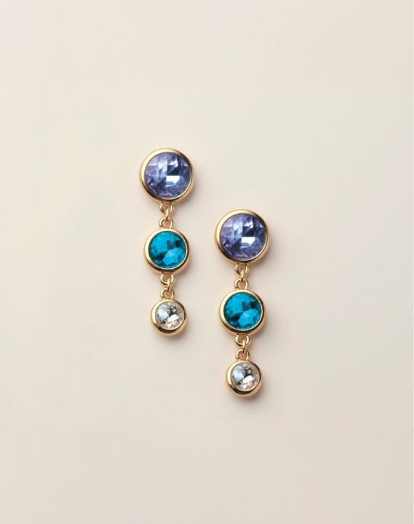 Spring Shower Drops Earrings pair — triple drop crystal earrings in gold-tone