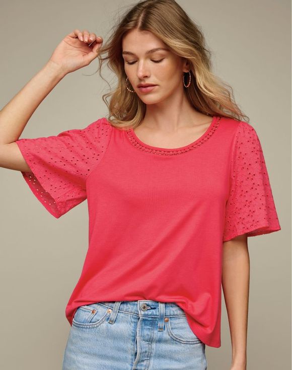 Embroidered Sleeve Top $19.99 FINAL SALE