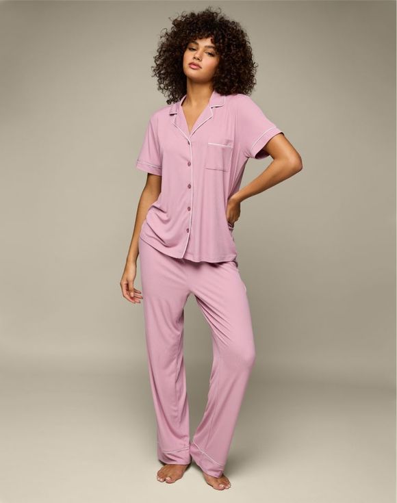 Ribbed Short-Sleeve PJ Set - sage green, folded set flat lay product shot