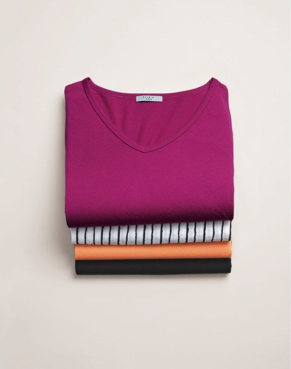 Four-Pack V-Neck Tees orange tee flat lay