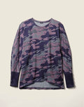 Dolman Button Sleeve Top - purple camo full front view