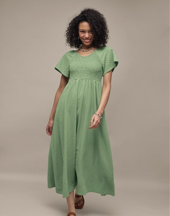 Smock Dress worn side view flowing skirt