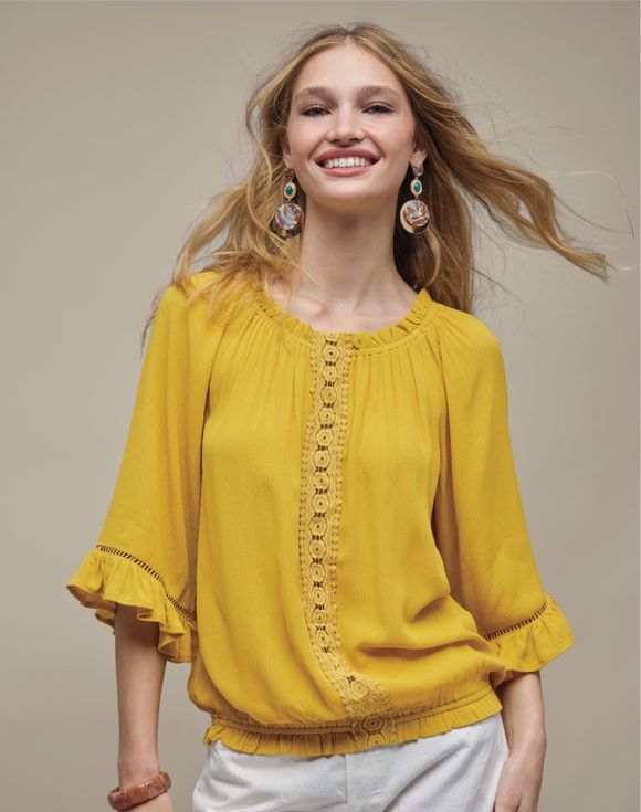 Flowy Top worn by model front view