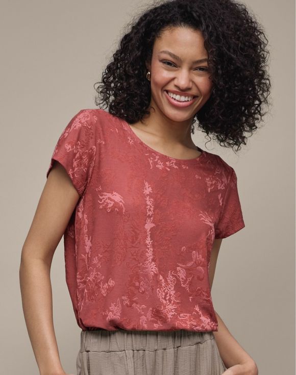 Two-Pack Textured Tops model wearing terracotta top front view