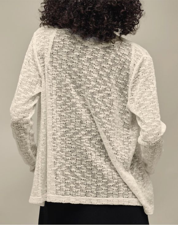 Knit Cardigan - back view on model showing textured open-weave knit pattern