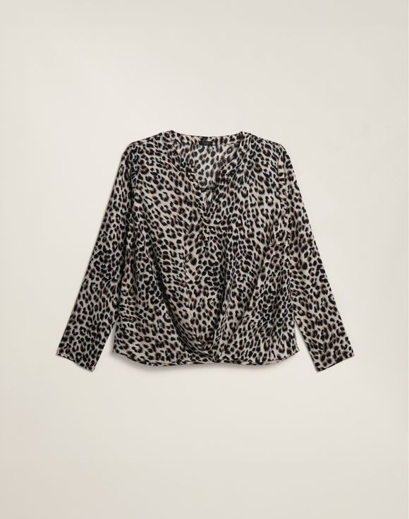 Animal Print Blouse - close-up of twist-front hem detail