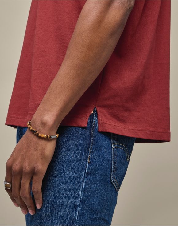 Men's Polo Shirt - burgundy red, male model wearing polo front view