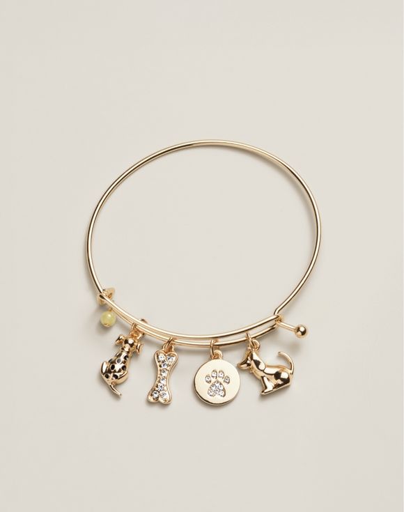 Cat charm bangle bracelet - front view
