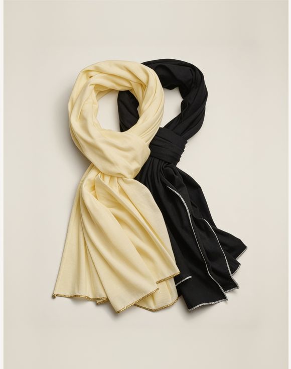 Two-Pack Knit Scarves - cream and black scarves draped together showing both colorways