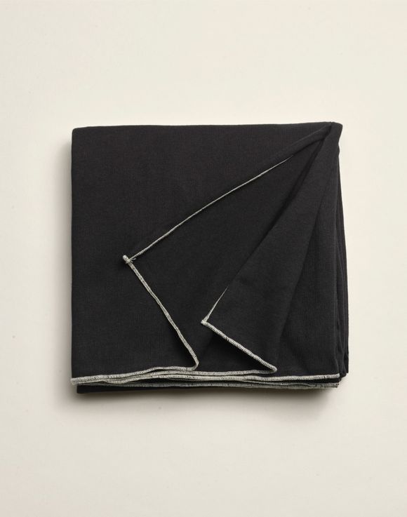 Two-Pack Knit Scarves - black scarf folded showing silver overlock edge stitching