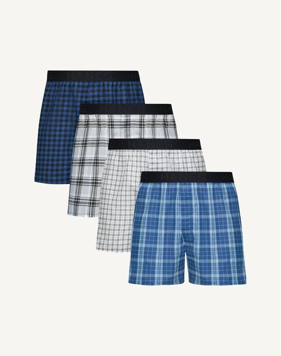 Men's Hanes Ultimate 4-Pack Cotton Woven Boxers Underwear (798WB4)