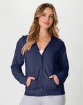 Hanes EcoSmart Full-Zip Fleece Hoodie navy front view model