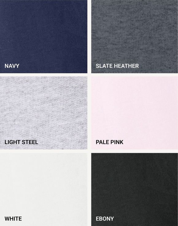 Hanes EcoSmart Full-Zip Fleece Hoodie color swatch chart navy slate heather light steel pale pink white ebony