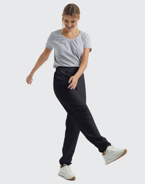 Hanes EcoSmart Fleece Sweatpants black full length model front view