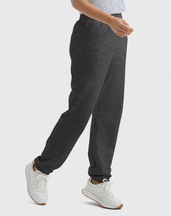 Hanes EcoSmart Fleece Sweatpants charcoal heather side view model walking