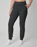 Hanes EcoSmart Fleece Joggers charcoal heather front view plus size model full outfit