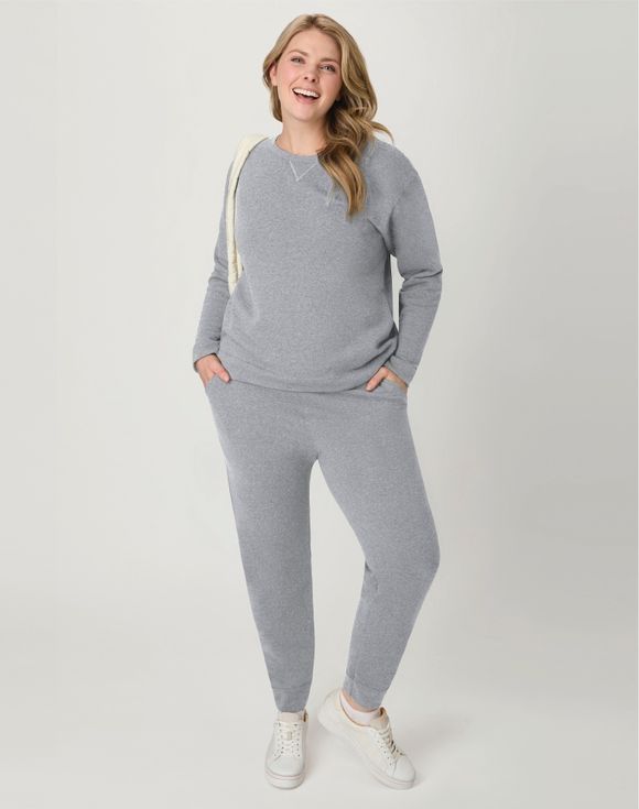 Hanes EcoSmart Fleece Joggers navy heather waistband and pocket detail close-up