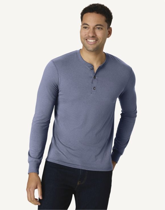 Hanes Originals Men's Long Sleeve Henley T-Shirt MHT481 - Blue front view