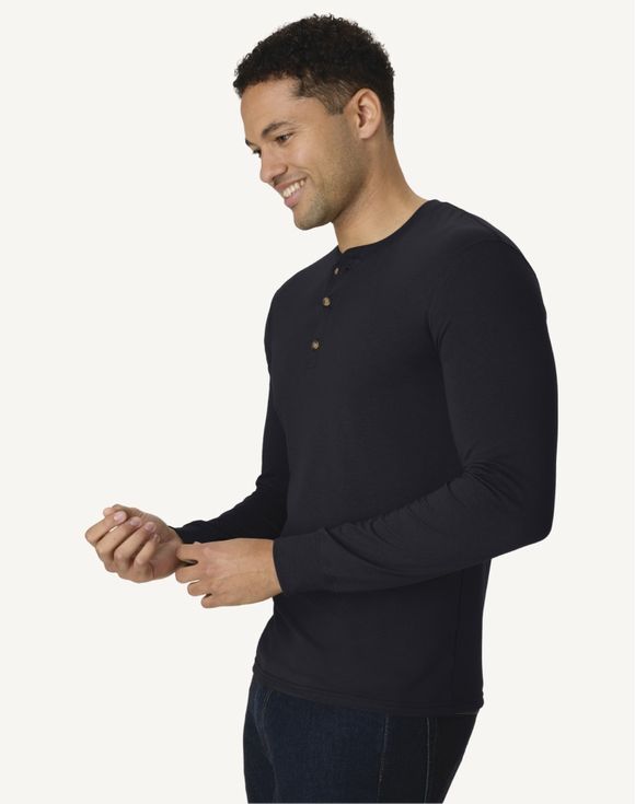 Hanes Originals Men's Long Sleeve Henley T-Shirt MHT481 - White back view