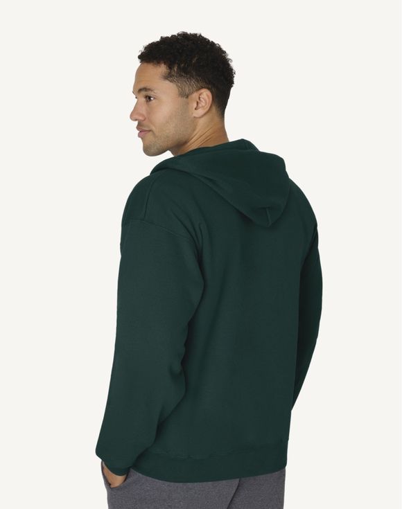 Hanes Ultimate Men's Full-Zip Heavyweight Fleece Hoodie - Deep Forest back view