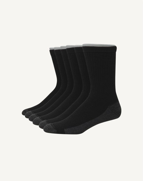 Hanes Ultimate Men's 6-Pack Ultra Cushion Crew Socks ULC186 - Black 6-pack side fan view