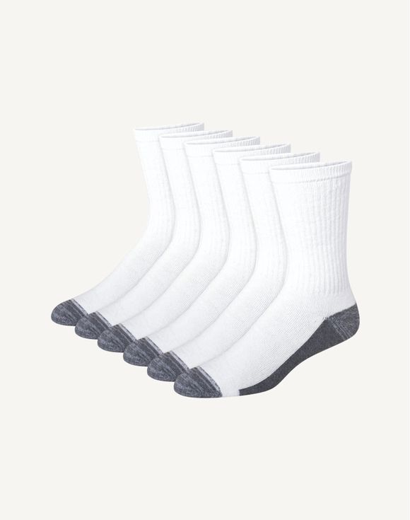 Hanes Ultimate Men's 6-Pack Ultra Cushion Crew Socks ULC186 - Hanes logo cuff close-up grey and black